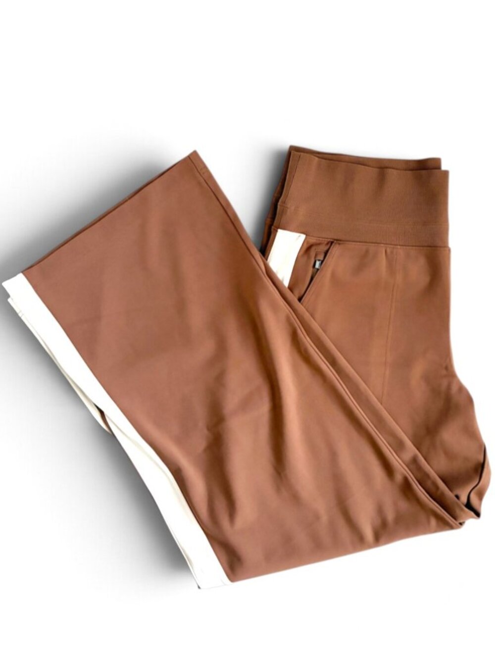 Athleta Venice High Rise Track Stripe Wide Leg Pant Travel - L - Beige White